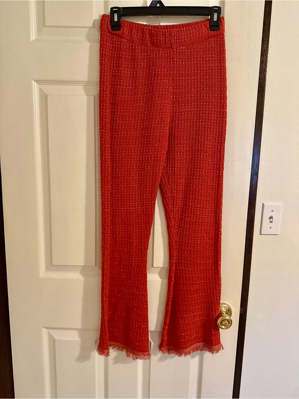 Zara Red Textured Flare Knit Pants